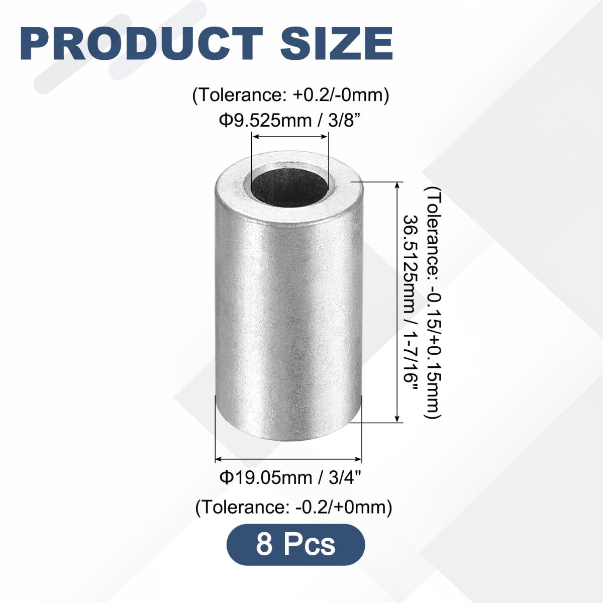 8pcs Aluminum Spacer 3 4 Od X 8 Id 1-7 16 Length Screw Standoff Bushing Plain Finish Unthreaded Round Metal For Screws Bolts