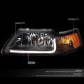 Auto Dynasty Led Drl L-bar Black Housing Amber Corner Projector Headlight Lamps Tool Kit Compatible With Ford Mustang 99-04