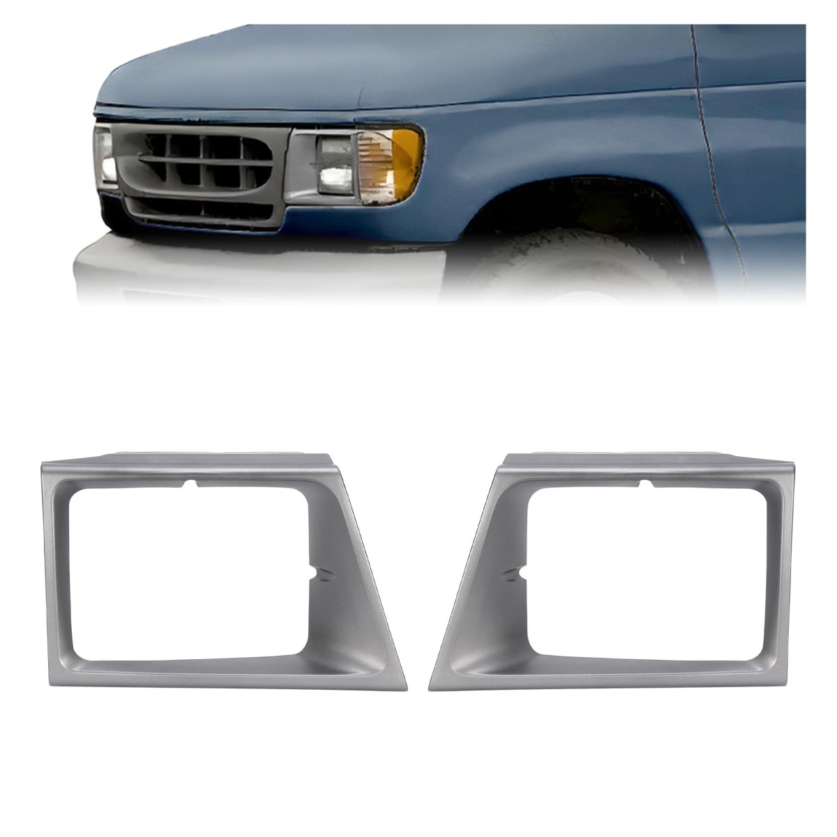 Hecasa Headlight Bezel For 1997-2002 Ford E-150 E-250 E-350 Econoline Fo2512158 Fo2513158 F7uz13052aaa F7uz13064aaa Headlamp