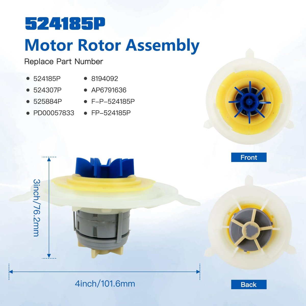 524185p 524307p 525884 Motor Rotor Assembly Dishwasher Drawer Pump For Ds601 Ds601i Ds601v2 Ds601v2i Ds602 Ds602i Ds603 Ds603b