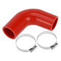1 Set 40mm 57 Id 90mm 3 54 Length 90 Degrees Red Car Silicone Hose With Clamps Coolant Universal 