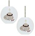 Set Of 2 Coffee Latte Solid Ceramic Fan Pulls 