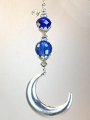 Large Moroccan Silver Crescent Moon Cobalt Blue Faceted Glass Ceiling Fan Pull Chain 