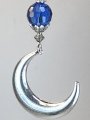 Large Moroccan Silver Crescent Moon Cobalt Blue Faceted Glass Ceiling Fan Pull Chain