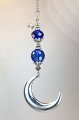 Large Moroccan Silver Crescent Moon Cobalt Blue Faceted Glass Ceiling Fan Pull Chain