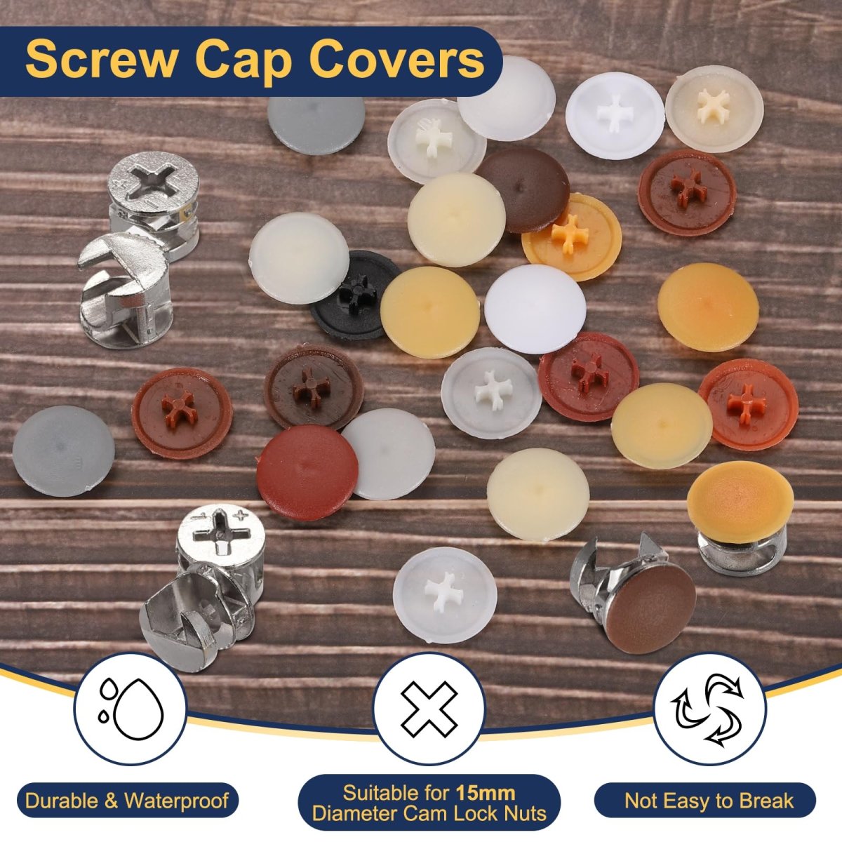 Screw Cap Covers 158pcs 17mm Plastic Self-lock Nut Decoration Cover For Phillips Cam Fitting Self-tapping Dark Coffee