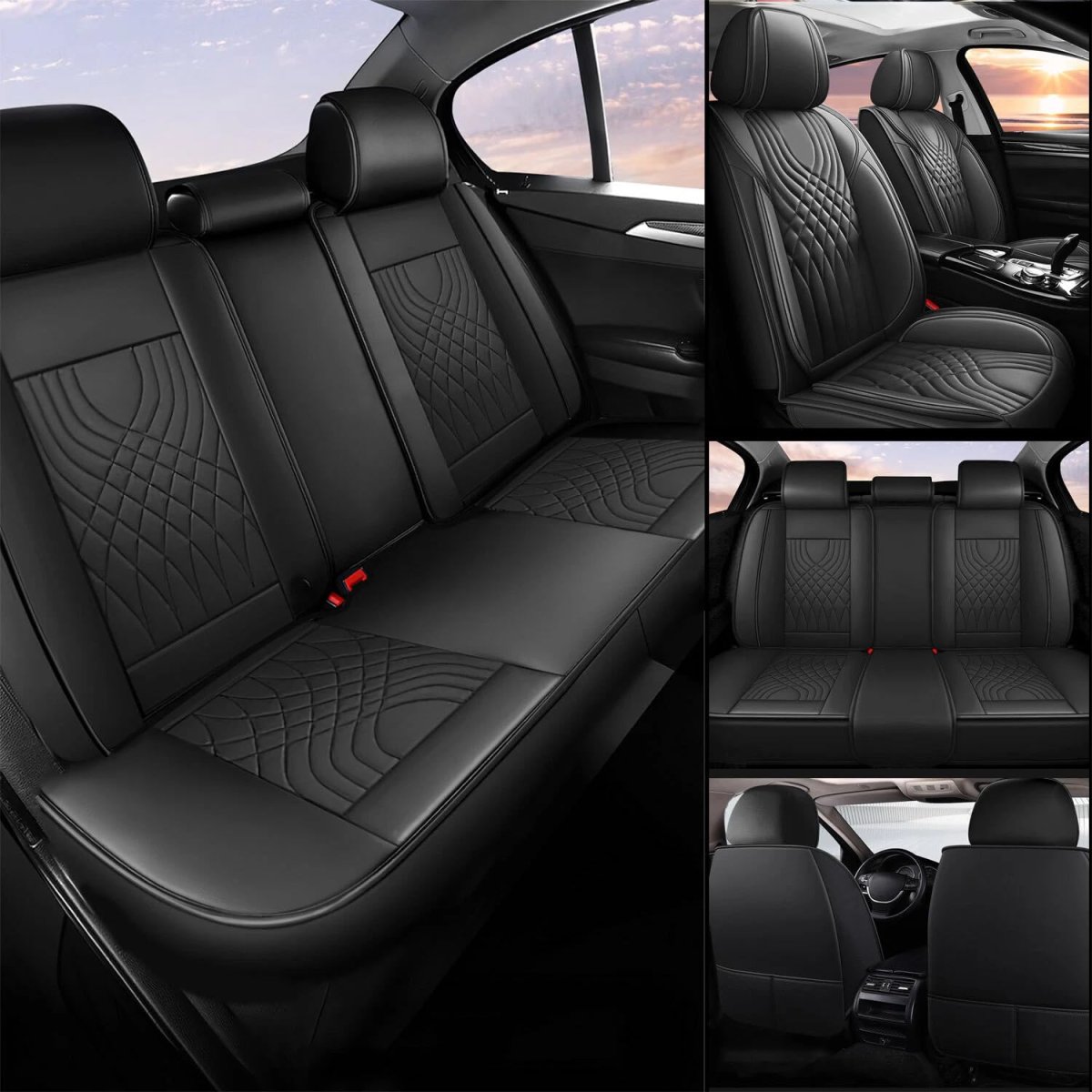 Universal Leather Car Seat Covers Full Set For 5 Seats Waterproof Faux Front And Rear Cushion Protectors Most Cars Trucks Suvs
