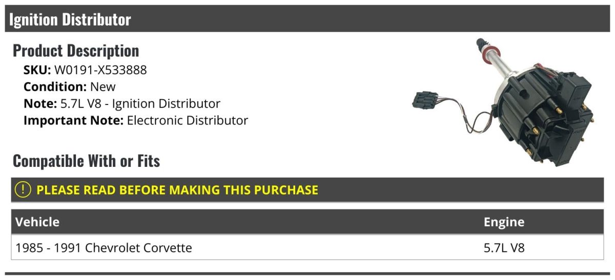 Electronic Ignition Distributor For 1985-1991 Chevy Corvette 5 7l V8