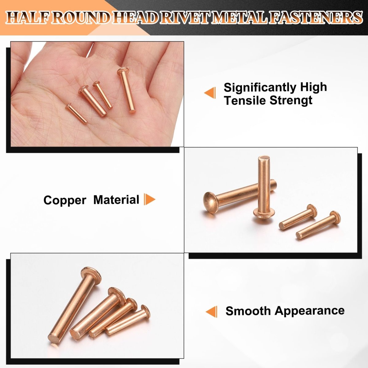 150 Pcs Copper Solid Rivets 0 12 X0 55 Half Round Head Rivet Metal Fasteners For Electrical Applications Leather Diy Craft