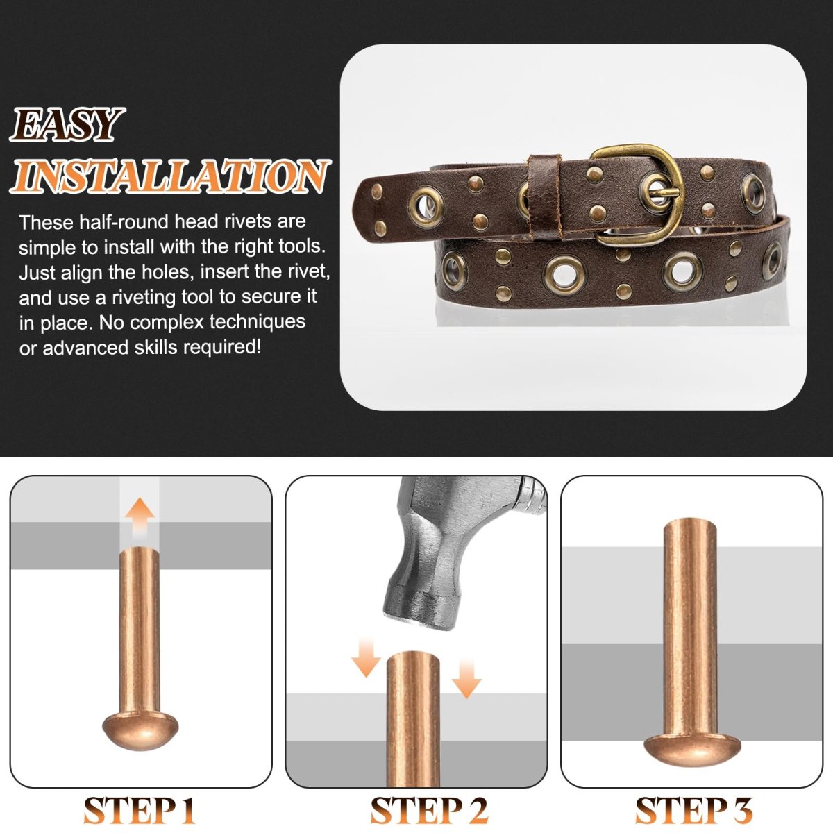 150 Pcs Copper Solid Rivets 0 12 X0 55 Half Round Head Rivet Metal Fasteners For Electrical Applications Leather Diy Craft