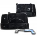 Headlights Black Smoke W 6 25 Blue Led Drl For 1992-1996 Ford Bronco F150 F250 F350 