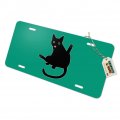 Graphics More Black Cat Lifting Leg And Licking Novelty Metal Vanity Tag License Plate