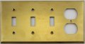 Raw Unfinished Brass 4 Gang Combination Cover Plate 3 Toggle Light Switch Openings 1 Single Duplex Outlet 