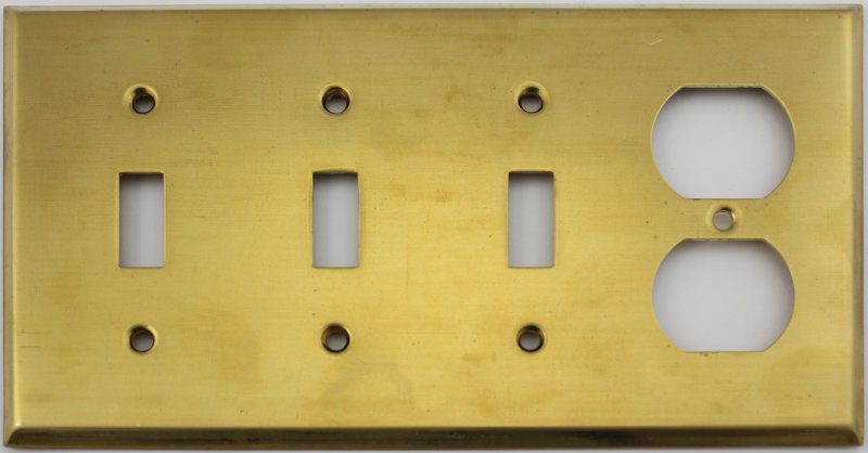 Raw Unfinished Brass 4 Gang Combination Cover Plate 3 Toggle Light Switch Openings 1 Single Duplex Outlet