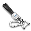 Ford Logo In White Real Black Carbon Fiber Loop-strap Chrome Hook Key Chain