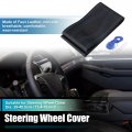 Uxcell Hand Sewn Steering Wheel Cover Blue Stitch With Needle And Thread Universal Fit 15 4-16 Inch 39-40 5cm Dia For Car Truck