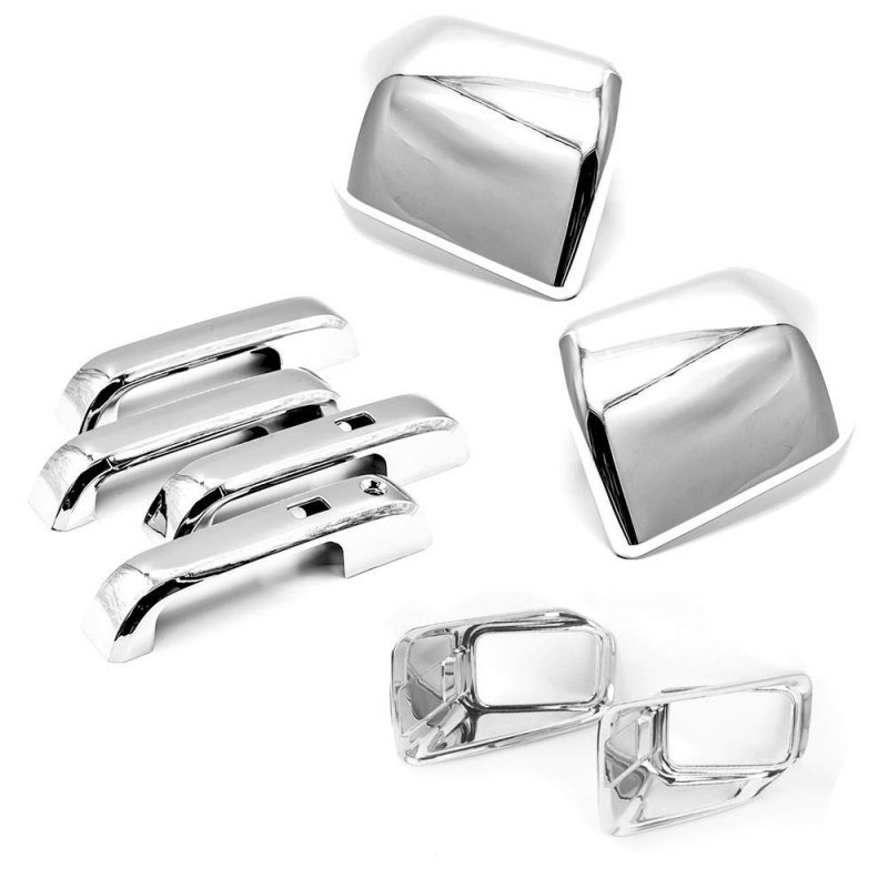 Chrome Front Fog Light Mirror And 4 Door Handle Covers With Smart Key Cutout For 2015 2017 Ford F-150 Silver Abs Plastic