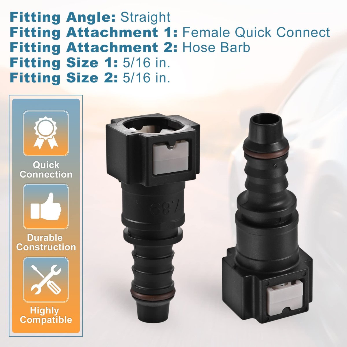 2pcs Car 5 16 Fuel Line Quick Connector Nylon Hose Pipe Release Straight Female Connect For To Id Tubing