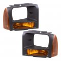 Brock Replacement Driver And Passenger Park Signal Front Marker Lights With Black Bezels For 2005-2007 F250 F350 F450 Super 