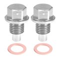 2 Set Mx1 5 Oil Drain Plug Magnetic Aluminum Alloy Sump Nut Bolt With 2 Washer For Car Motorcycle Silver Tone 