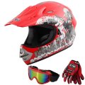 X-pro Kids Motocross Offroad Street Dot Helmet Motorcycle Youth Dirt Bike Atv Goggles Gloves Red Medium 