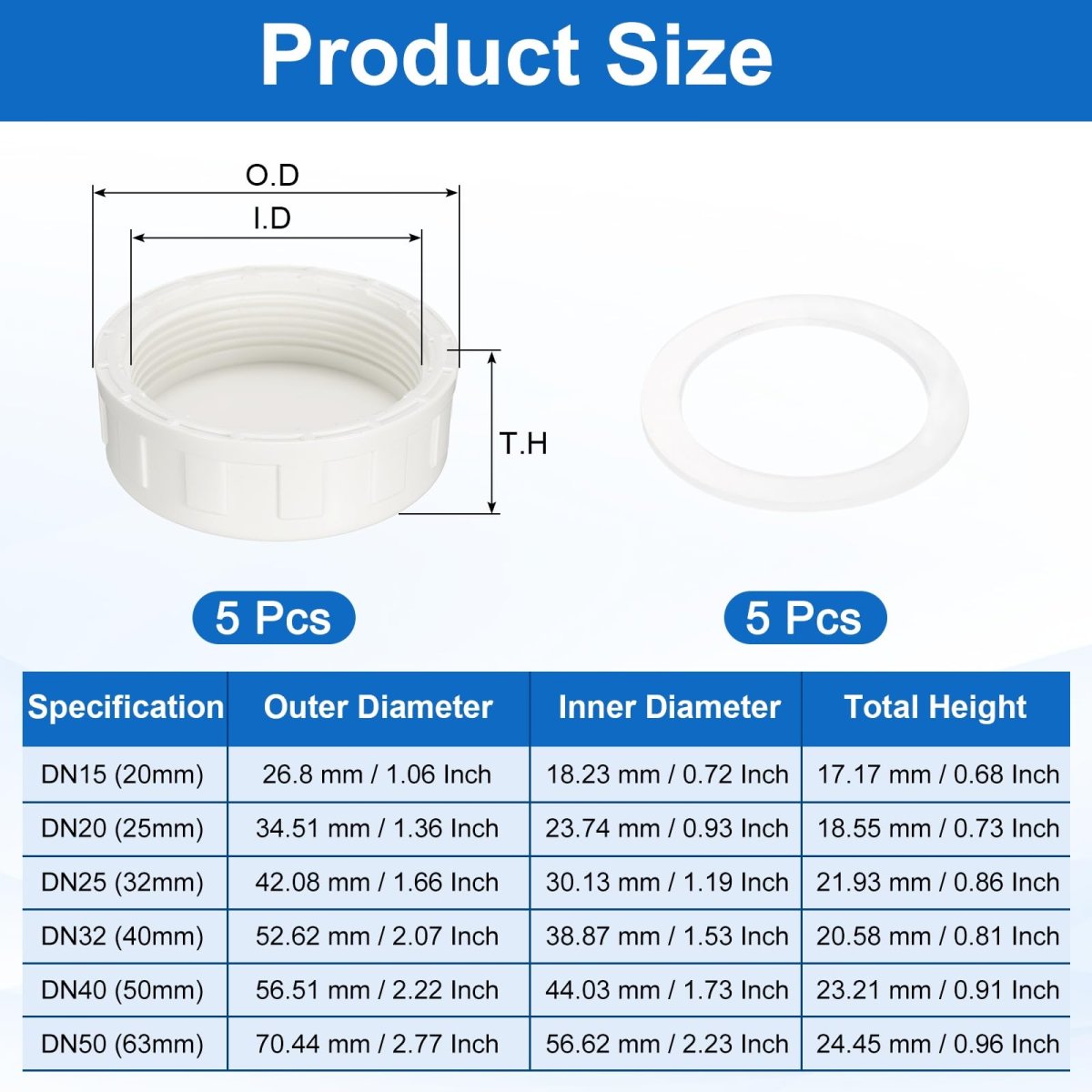 5pcs 2 Inch Pt Female Thread Pvc Pipe Fitting Cap Cleanout Water Drain End Caps Plug Socket Fittings With Gasket For Heater