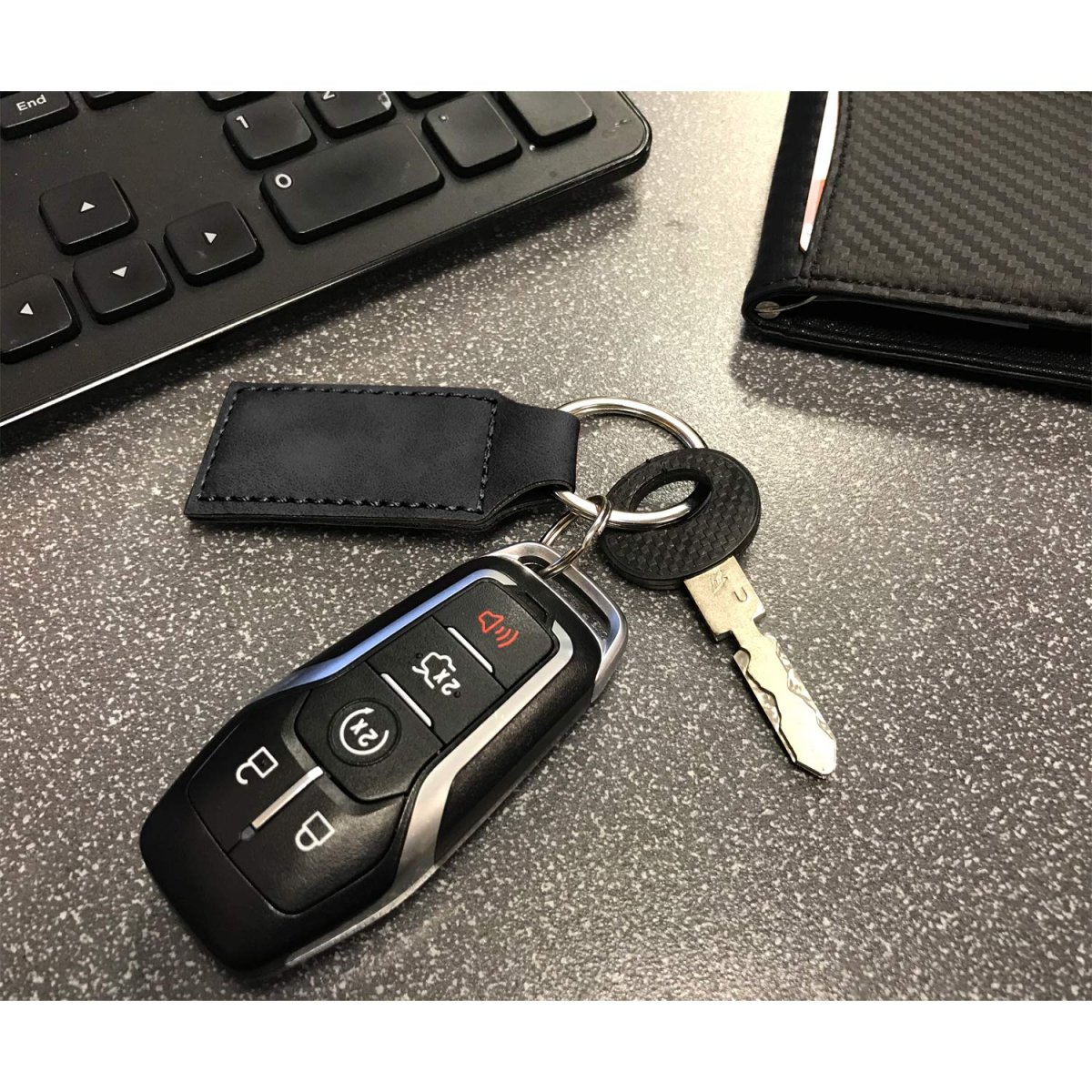 Ford Built Tough Rectangular Black Faux Leather Key Chain Official Licensed Automotive Accessory 3 75 In X 1 25