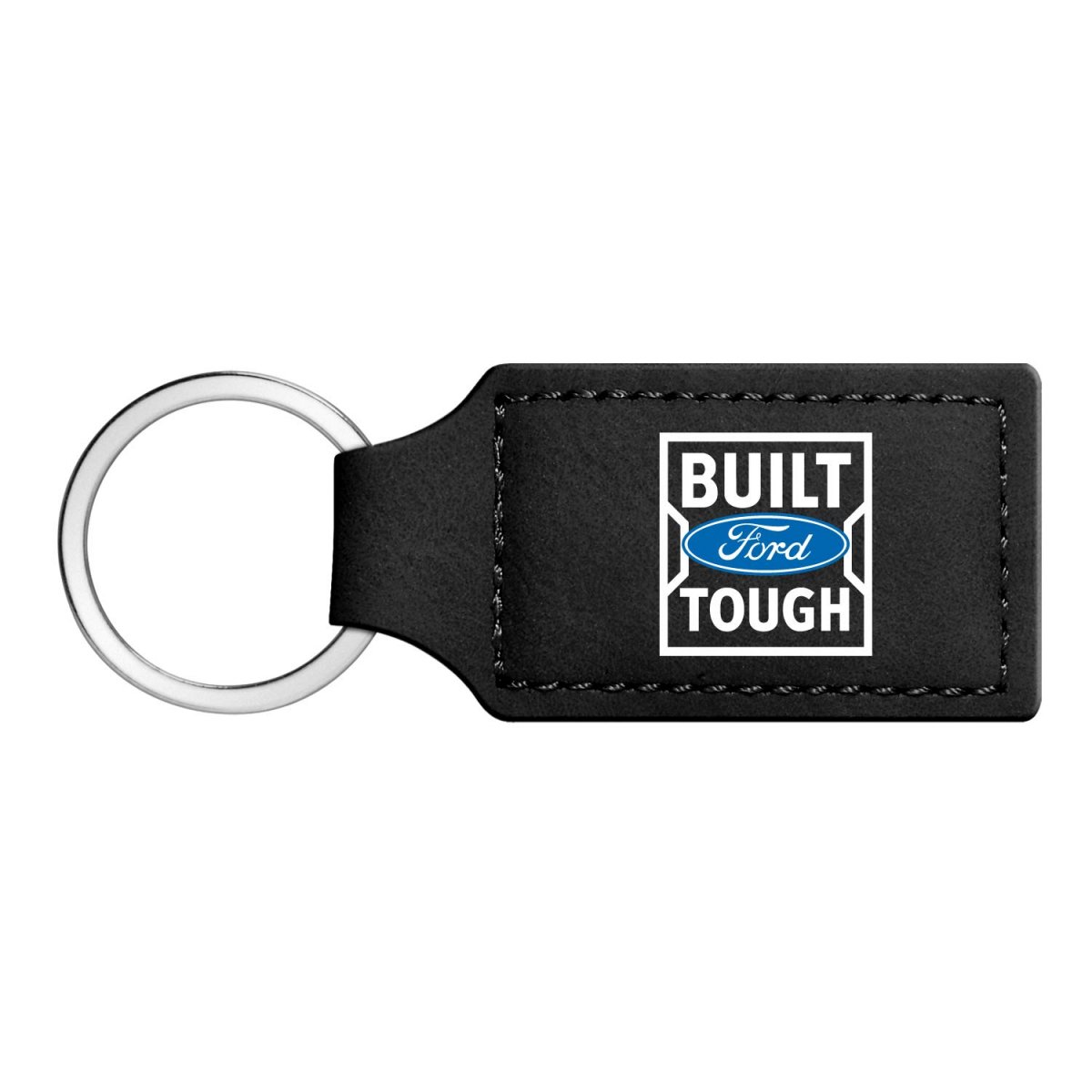 Ford Built Tough Rectangular Black Faux Leather Key Chain Official Licensed Automotive Accessory 3 75 In X 1 25