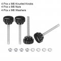 Uxcell 4 Set M6 X 50mm Male Thread Knurled Knobs Thumb Screws With Nuts Washers Clamping Knob Grip 25mm Plastic Head Hand