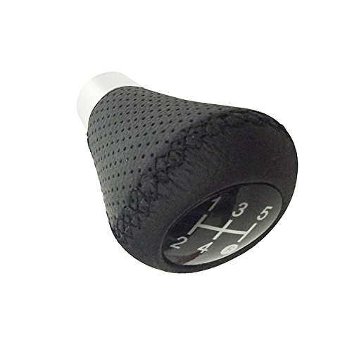 5 Speed Gear Shift Knob Universal Pu Leather Cross Stitch Manual Or Automatic Shifter Head Black