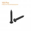 Uxcell 3mm X 20mm Phillips Pan Head Self-tapping Screw 100pcs 304 Stainless Steel Round Wood Full Thread Black