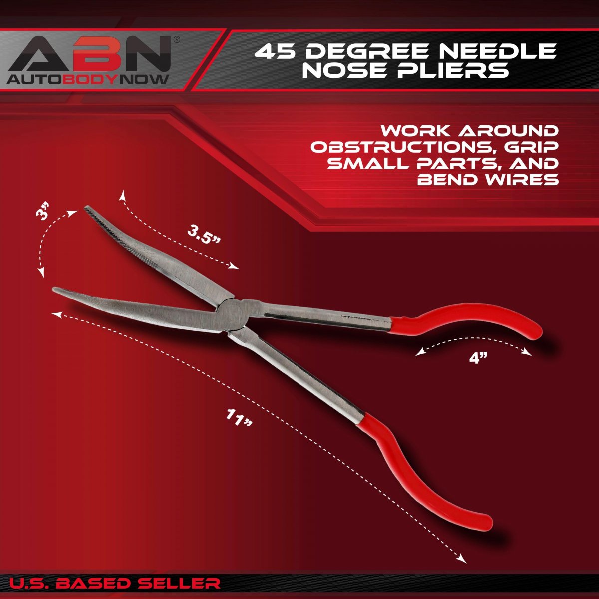 Abn Long Reach 11in 45-degree Bent Nose Pliers For Hard-to-reach Narrow Spaces And Limited Clearance Areas