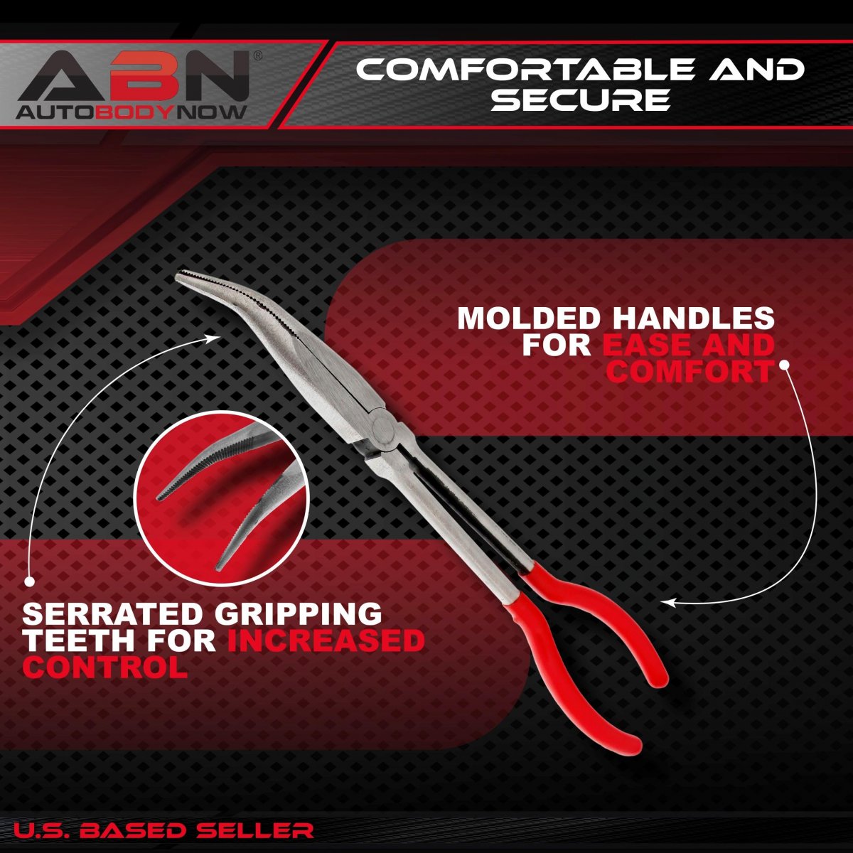 Abn Long Reach 11in 45-degree Bent Nose Pliers For Hard-to-reach Narrow Spaces And Limited Clearance Areas