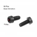 Uxcell M2 5x6mm Threaded Nylon Phillips Cross Pan Head Machine Screws Bolts Black 50pcs