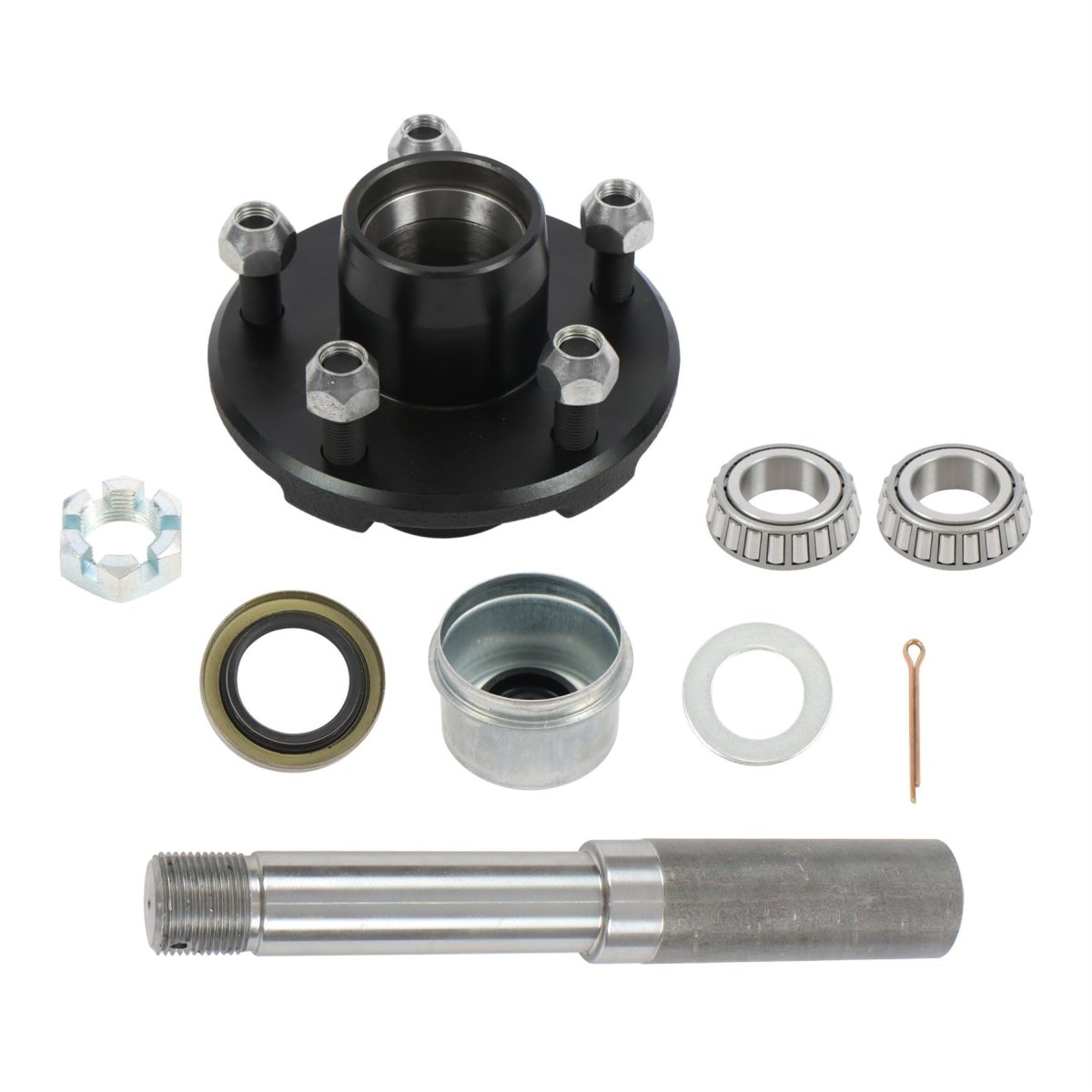 5 Bolt 4 In Trailer Hub Kit And 1 Round Bt8 Spindle With Bearing Rated For 1000 Lbs Per Wheel Stainless Steel Replacement Parts