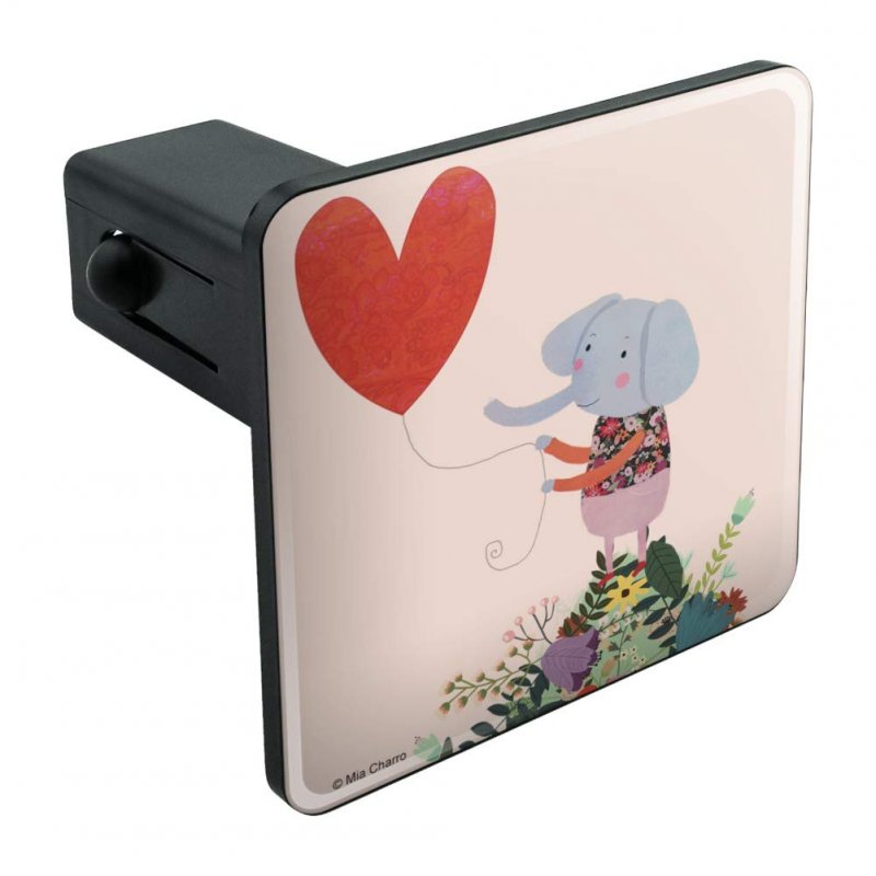 Cute Elephant Holding A Heart Shaped Balloon Tow Trailer Hitch Cover Plug Insert For 1 25 In Receivers Modern Black Abs Plastic