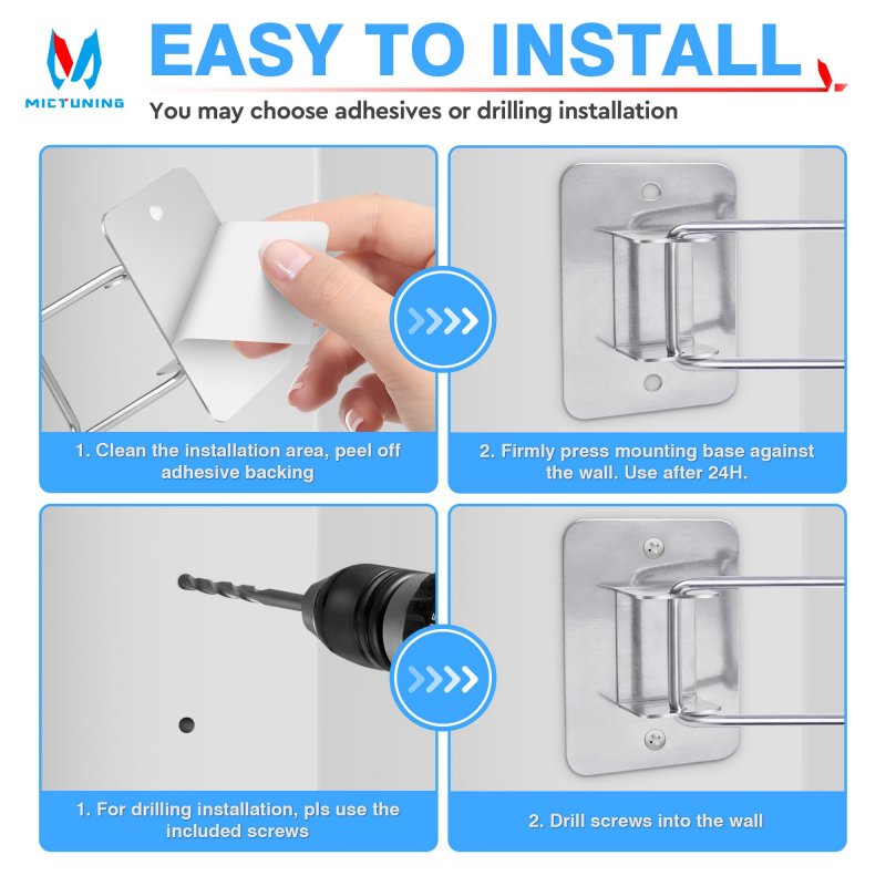 Mictuning Rv Shower Corner Storage Bar Adjustable Stainless Steel For Bath Accessory Adhesive No Drilling Screw Mount Length