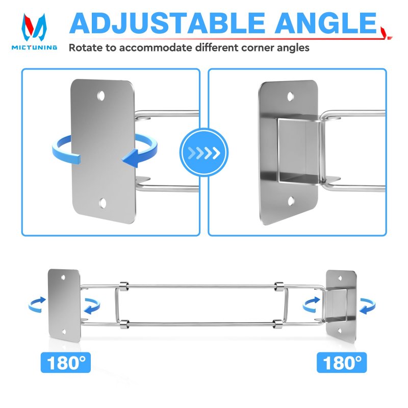 Mictuning Rv Shower Corner Storage Bar Adjustable Stainless Steel For Bath Accessory Adhesive No Drilling Screw Mount Length