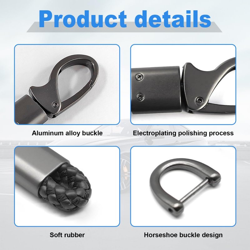 Augeny Car Key Fobchains 360 Degrees Rotatable Leather Keys Chain Holder With Anti-lost D-ring Universal Sturdy Metal Key