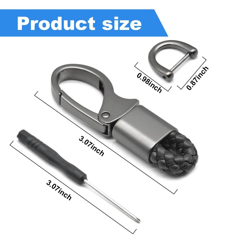 Augeny Car Key Fobchains 360 Degrees Rotatable Leather Keys Chain Holder With Anti-lost D-ring Universal Sturdy Metal Key