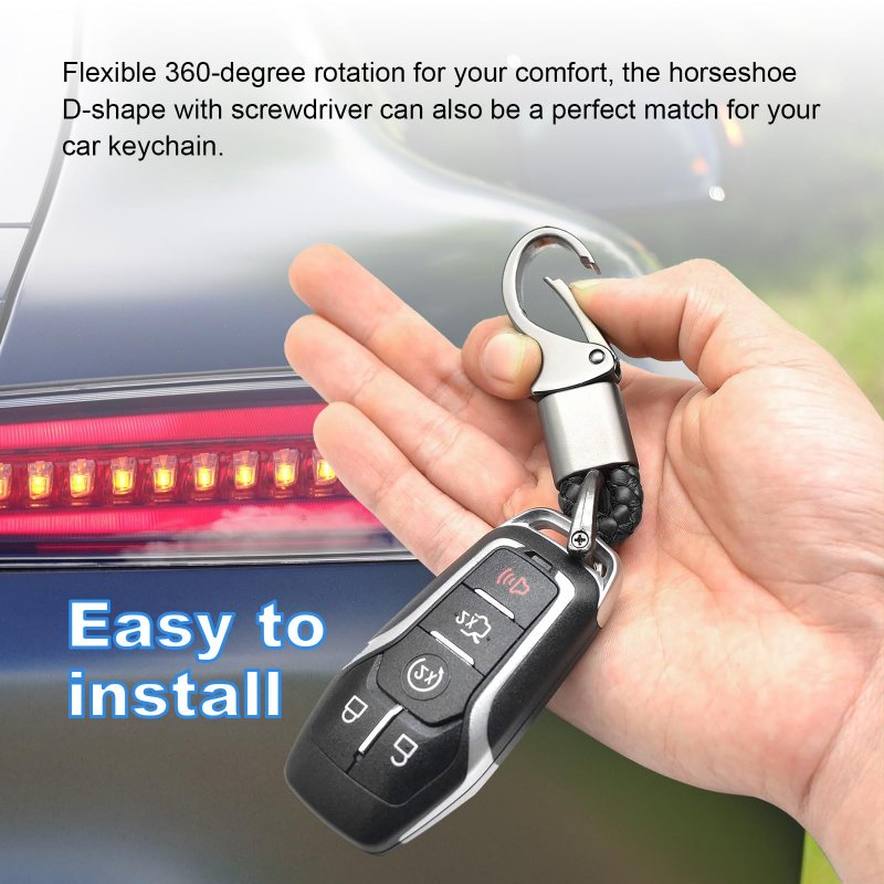 Augeny Car Key Fobchains 360 Degrees Rotatable Leather Keys Chain Holder With Anti-lost D-ring Universal Sturdy Metal Key