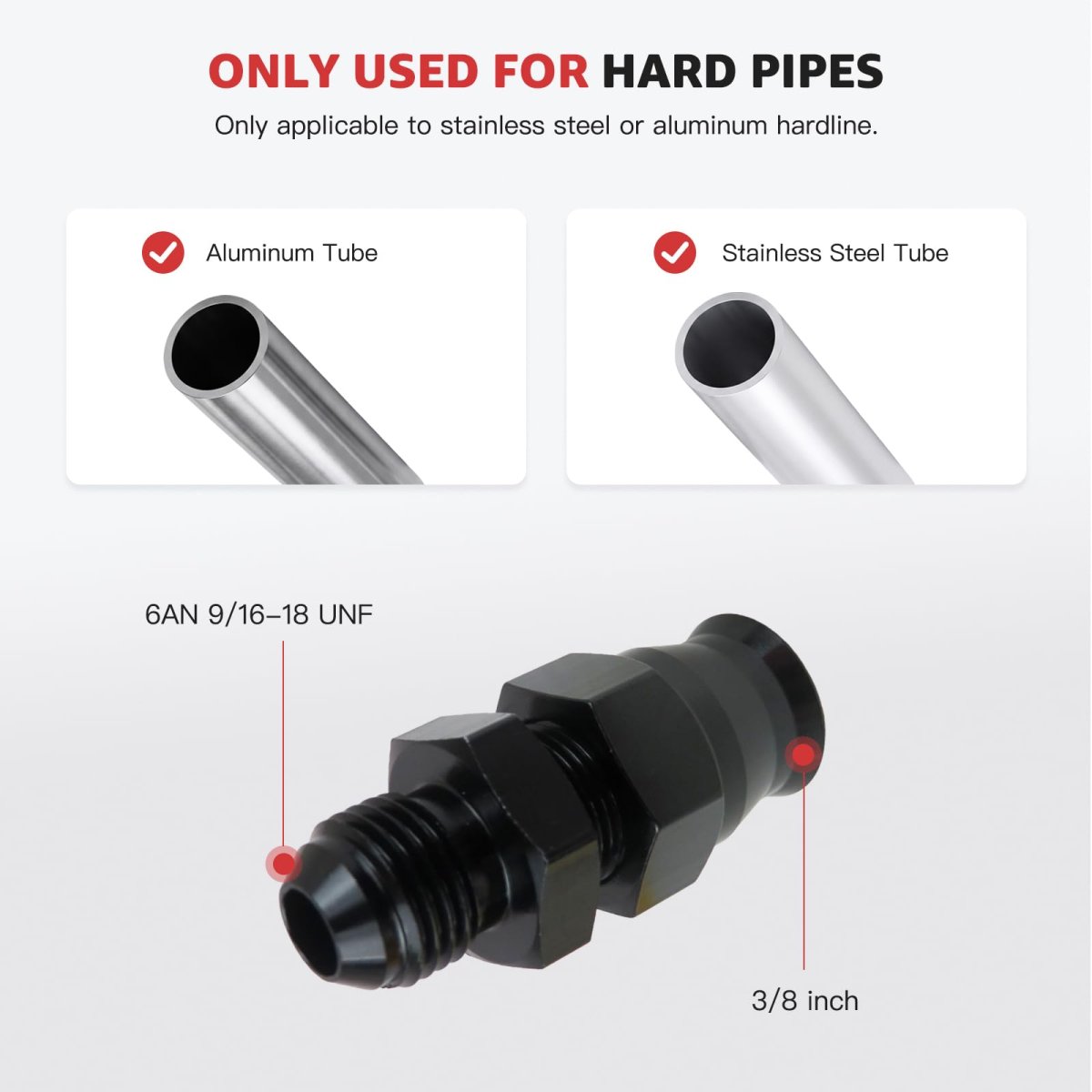 2pcs Aluminum 6an Male Flare To 3 8 In Hardline Compression Adapter Black