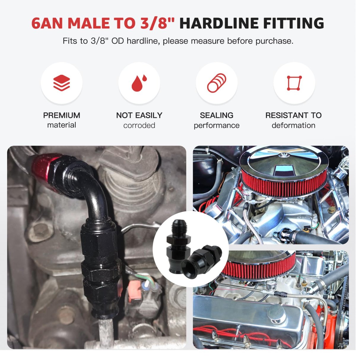 2pcs Aluminum 6an Male Flare To 3 8 In Hardline Compression Adapter Black