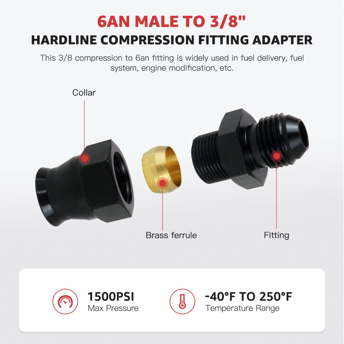 2pcs Aluminum 6an Male Flare To 3 8 In Hardline Compression Adapter Black