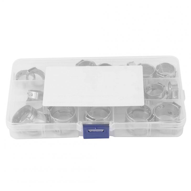 42pcs Single Ear Hose Clamps Stainless Steel Cinch Clamp Rings Kit For Pex Tubing Pipe Fitting Connections With Storage Box