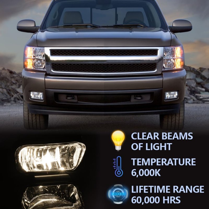 Left Right Fog Lights For 03-06 Chevy Silverado 1500 2500 3500 Hd Models Avalanche Fit No Cladding Only 07 Halogen