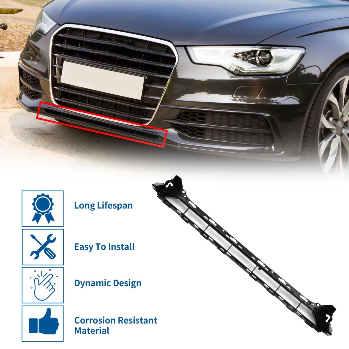 1 Pcs Lower Front Hood Bumper Grille Grill Center No 4g0807683c For Audi A6 C7pa Sline 2018 Sport Style Black