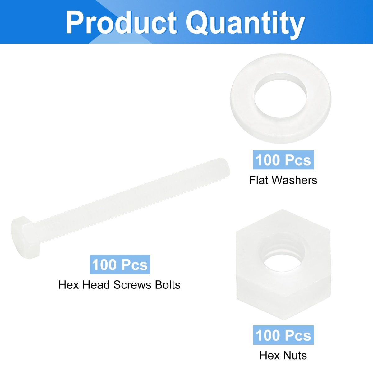 Nylon Hex Bolts M4 X 40mm 300 Piece Set With Nuts And Flat Washers White Plastic Full Threaded Head Screws For Electronics