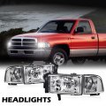Pit66 Front Headlights Assembly Headlamps For Dodge Ram 1500 1994-2001 Fit 2500 3500 1994-2002 Clear Lens Chrome Housing