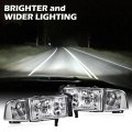 Pit66 Front Headlights Assembly Headlamps For Dodge Ram 1500 1994-2001 Fit 2500 3500 1994-2002 Clear Lens Chrome Housing